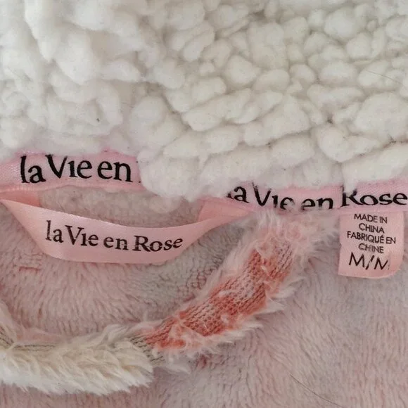 La Vie en Rose Women's Size M Hooded Bathrobe Housecoat Plush Bath Robe - Picture 9 of 10